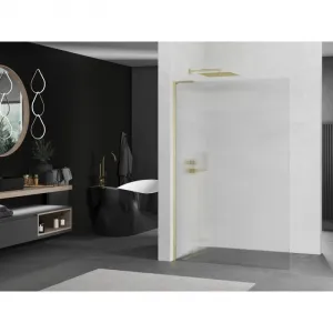 MEXEN/S - Kioto L Sprchová zástena WALK-IN 100 x 200, prúžky, zlatá kartáčovaná 800-100-103-55-09