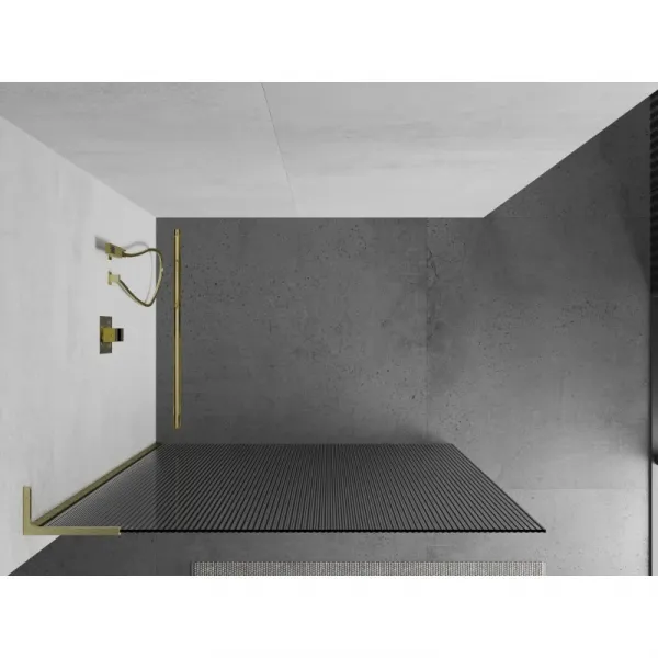 MEXEN/S - Kioto L Sprchová zástena WALK-IN 100 x 200, prúžky, zlatá kartáčovaná 800-100-103-55-09