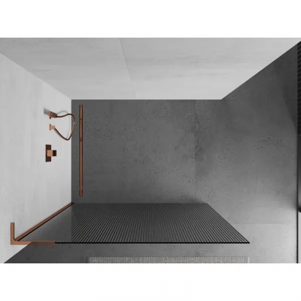 MEXEN/S - Kioto L Sprchová zástena WALK-IN 100 x 200, prúžky, ružové zlato 800-100-103-60-09