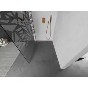 MEXEN/S - Kioto L Sprchová zástena WALK-IN 110 x 200, biely vzor, ružové zlato 800-110-103-60-85