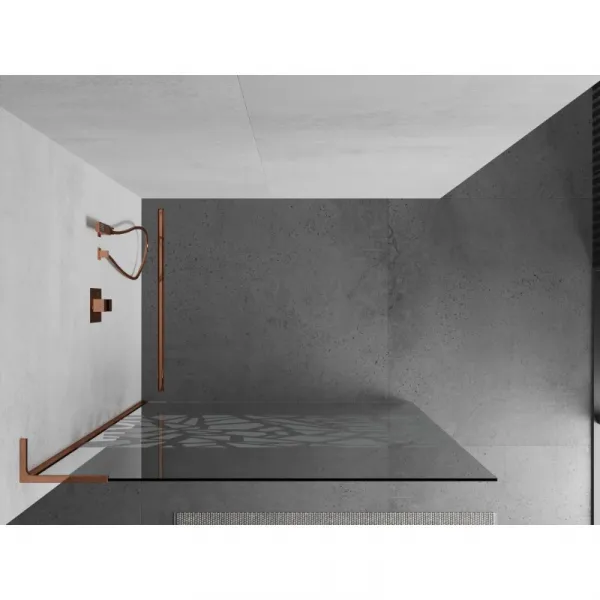 MEXEN/S - Kioto L Sprchová zástena WALK-IN 110 x 200, biely vzor, ružové zlato 800-110-103-60-85