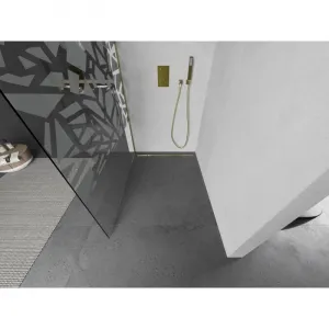 MEXEN/S - Kioto L Sprchová zástena WALK-IN 110 x 200, biely vzor, zlatá kartáčovaná 800-110-103-55-85