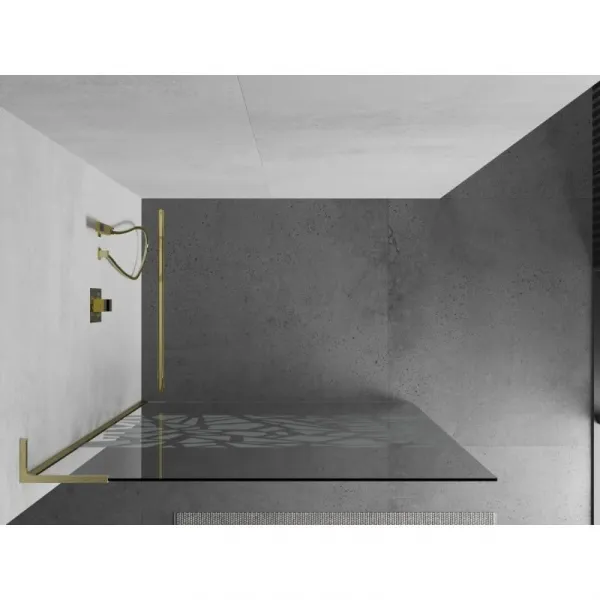 MEXEN/S - Kioto L Sprchová zástena WALK-IN 110 x 200, biely vzor, zlatá kartáčovaná 800-110-103-55-85