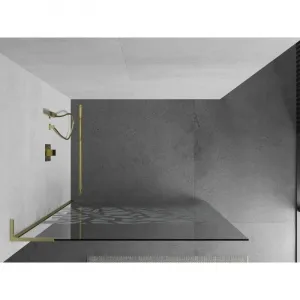 MEXEN/S - Kioto L Sprchová zástena WALK-IN 110 x 200, biely vzor, zlatá kartáčovaná 800-110-103-55-85