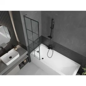MEXEN/S - Next L vaňová zástena FIX 50 x 150, čierna vzor, grafit metal 895-050-000-03-77-95