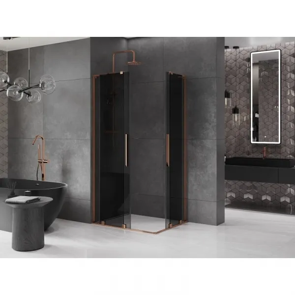 MEXEN/S - Velar L Duo sprchovací kút, posuvné dvere 100 x 90, grafit, ružové zlato 871-100-090-02-43-60