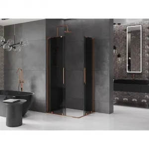 MEXEN/S - Velar L Duo sprchovací kút, posuvné dvere 100 x 90, grafit, ružové zlato 871-100-090-02-43-60