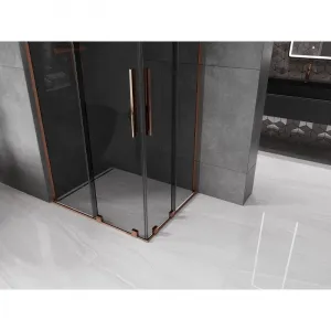 MEXEN/S - Velar L Duo sprchovací kút, posuvné dvere 90 x 80, grafit, ružové zlato 871-090-080-02-43-60