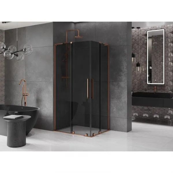 MEXEN/S - Velar L Duo sprchovací kút, posuvné dvere 100 x 90, grafit, ružové zlato 871-100-090-02-43-60
