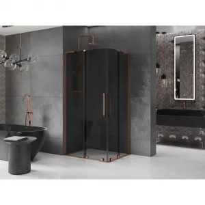 MEXEN/S - Velar L Duo sprchovací kút, posuvné dvere 100 x 90, grafit, ružové zlato 871-100-090-02-43-60
