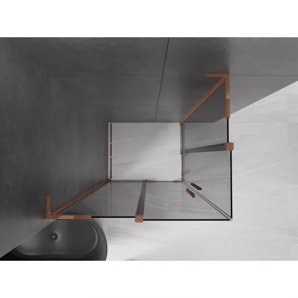 MEXEN/S - Velar L Duo sprchovací kút, posuvné dvere 90 x 80, grafit, ružové zlato 871-090-080-02-43-60
