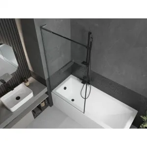 MEXEN/S - Next L vaňová zástena FIX 90 x 150, čierna vzor, grafit kartáčovaná 895-090-000-03-70-66