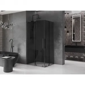 MEXEN/S - Velar L Duo sprchovací kút, posuvné dvere 90 x 80, grafit, grafit metal 871-090-080-02-43-95