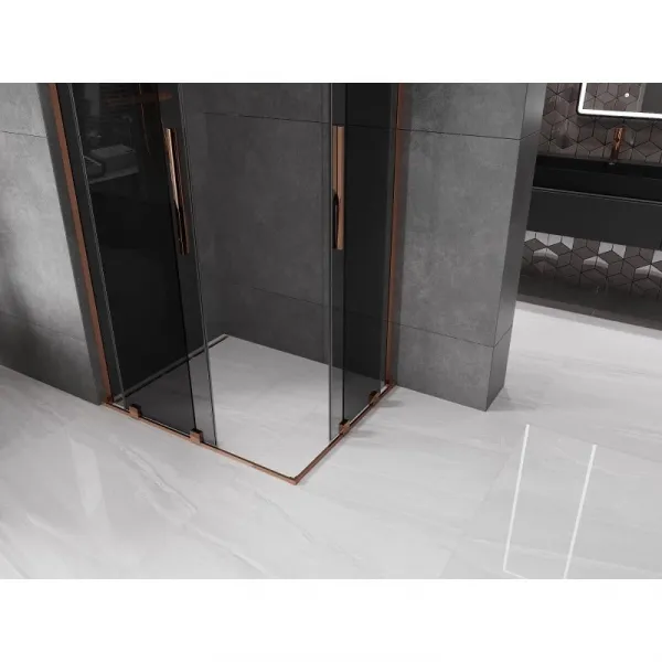 MEXEN/S - Velar L Duo sprchovací kút, posuvné dvere 90 x 80, grafit, ružové zlato 871-090-080-02-43-60