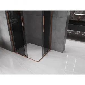MEXEN/S - Velar L Duo sprchovací kút, posuvné dvere 90 x 80, grafit, ružové zlato 871-090-080-02-43-60