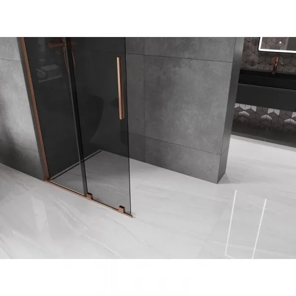 MEXEN/S - Velar L Sprchová zástena posuvná Walk-in 100 x 200, grafit 8 mm, ružové zlato 871-100-003-43-60