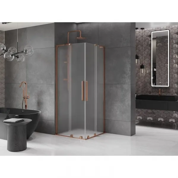 MEXEN/S - Velar L Duo sprchovací kút, posuvné dvere 80 x 80, dekor, ružové zlato 871-080-080-02-33-60