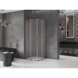 MEXEN/S - Velar L Duo sprchovací kút, posuvné dvere 80 x 80, dekor, ružové zlato 871-080-080-02-33-60