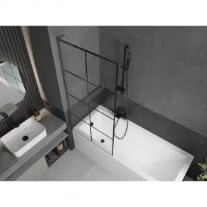MEXEN/S - Next L vaňová zástena FIX 80 x 150, čierna vzor, grafit metal 895-080-000-03-77-95