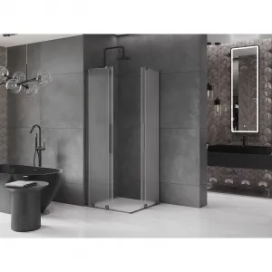 MEXEN/S - Velar L Duo sprchovací kút, posuvné dvere 80 x 80, dekor, grafit metal 871-080-080-02-33-95