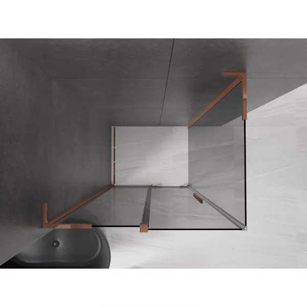 MEXEN/S - Velar L sprchovací kút, posuvné dvere 100 x 90, grafit, ružové zlato 871-100-090-43-60