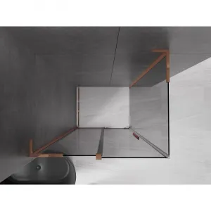 MEXEN/S - Velar L sprchovací kút, posuvné dvere 100 x 90, grafit, ružové zlato 871-100-090-43-60