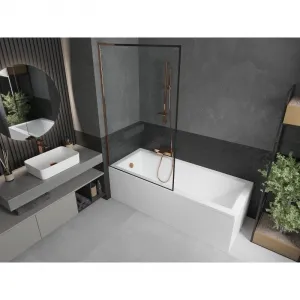 MEXEN/S - Next L vaňová zástena FIX 100 x 150, čierna vzor, ružové zlato 895-100-000-03-70-60