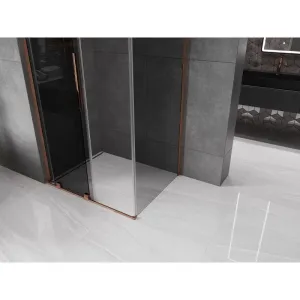 MEXEN/S - Velar L sprchovací kút, posuvné dvere 100 x 85, grafit, ružové zlato 871-100-085-43-60