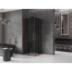 MEXEN/S - Velar L Duo sprchovací kút, posuvné dvere 80 x 80, grafit, ružové zlato 871-080-080-02-43-60