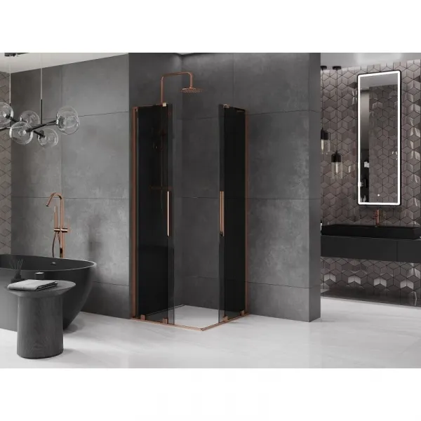 MEXEN/S - Velar L Duo sprchovací kút, posuvné dvere 80 x 80, grafit, ružové zlato 871-080-080-02-43-60