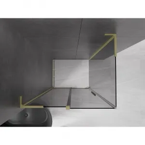 MEXEN/S - Velar L sprchovací kút, posuvné dvere 110 x 70, grafit, zlato kartáčovaná 871-110-070-43-55