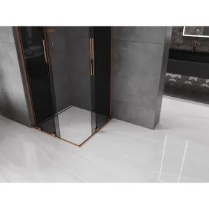 MEXEN/S - Velar L Duo sprchovací kút, posuvné dvere 80 x 80, grafit, ružové zlato 871-080-080-02-43-60