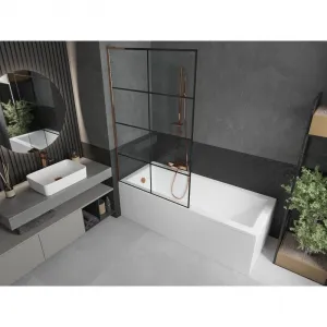MEXEN/S - Next L vaňová zástena FIX 100 x 150, čierna vzor, ružové zlato 895-100-000-03-77-60