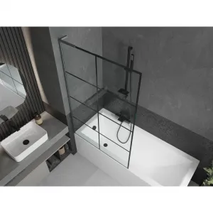 MEXEN/S - Next L vaňová zástena FIX 100 x 150, čierna vzor, grafit kartáčovaná 895-100-000-03-77-66