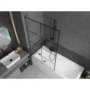 MEXEN/S - Next L vaňová zástena FIX 100 x 150, čierna vzor, grafit metal 895-100-000-03-77-95