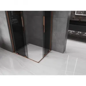MEXEN/S - Velar L Duo sprchovací kút, posuvné dvere 100 x 90, grafit, ružové zlato 871-100-090-02-43-60