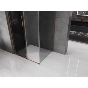 MEXEN/S - Velar L sprchovací kút, posuvné dvere 100 x 80, grafit, ružové zlato 871-100-080-43-60
