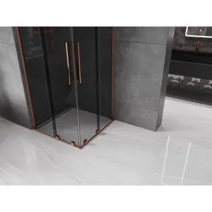 MEXEN/S - Velar L Duo sprchovací kút, posuvné dvere 90 x 90, grafit, ružové zlato 871-090-090-02-43-60