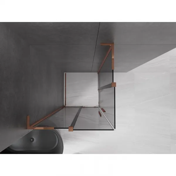 MEXEN/S - Velar L Duo sprchovací kút, posuvné dvere 90 x 90, grafit, ružové zlato 871-090-090-02-43-60