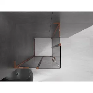 MEXEN/S - Velar L Duo sprchovací kút, posuvné dvere 90 x 90, grafit, ružové zlato 871-090-090-02-43-60