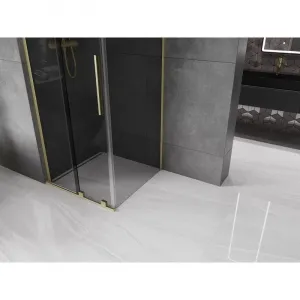 MEXEN/S - Velar L sprchovací kút, posuvné dvere 90 x 90, grafit, zlato kartáčovaná 871-090-090-43-55
