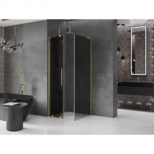 MEXEN/S - Velar L sprchovací kút, posuvné dvere 90 x 90, grafit, zlato kartáčovaná 871-090-090-43-55