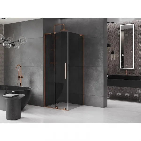 MEXEN/S - Velar L sprchovací kút, posuvné dvere 100 x 100, grafit, ružové zlato 871-100-100-43-60