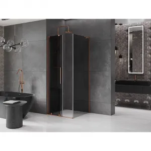 MEXEN/S - Velar L sprchovací kút, posuvné dvere 100 x 100, grafit, ružové zlato 871-100-100-43-60