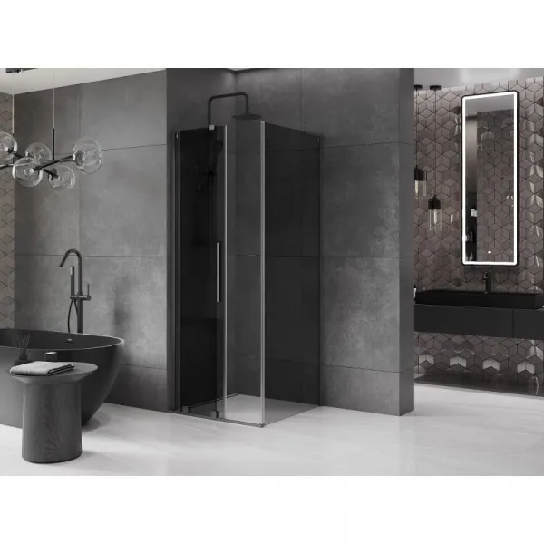 MEXEN/S - Velar L sprchovací kút, posuvné dvere 100 x 100, grafit, grafit metal 871-100-100-43-95
