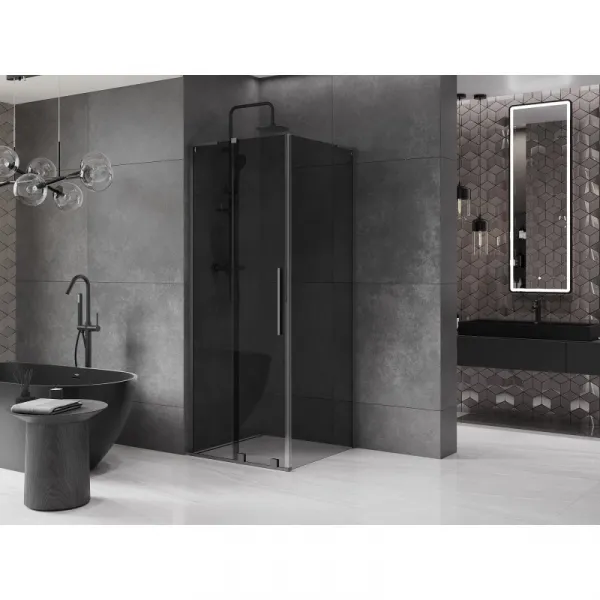 MEXEN/S - Velar L sprchový kút, posuvné dvere 90 x 90, grafit, grafit metal 871-090-090-43-95