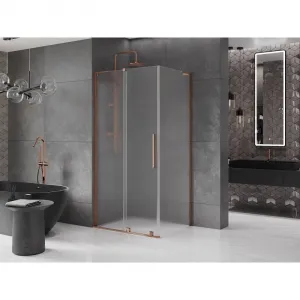 MEXEN/S - Velar L sprchovací kút, posuvné dvere 90 x 70, dekor, ružové zlato 871-090-070-33-60