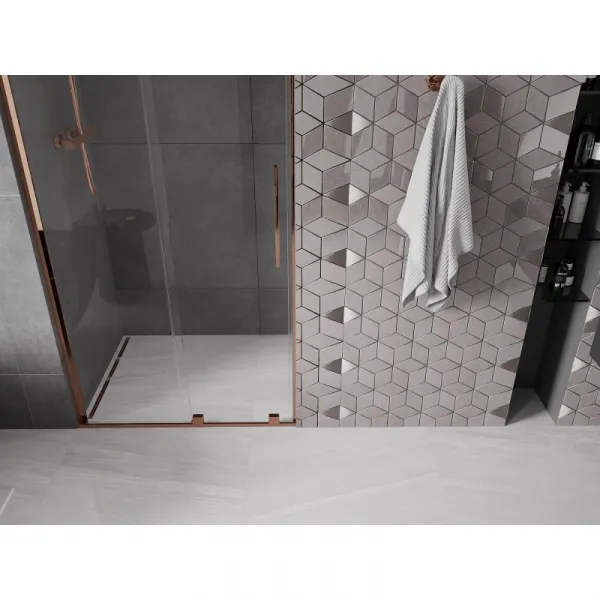 MEXEN/S - Velar L posuvné sprchové dvere 110, transparent, ružové zlato 871-110-003-01-60