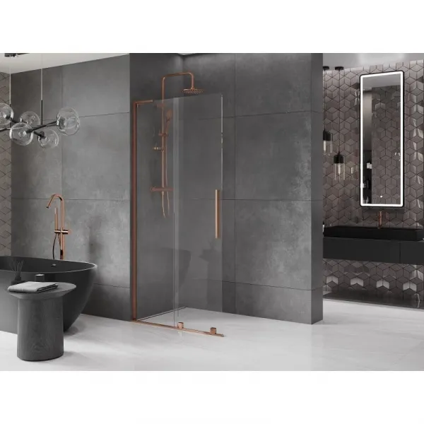 MEXEN/S - Velar L Sprchová zástena posuvná Walk-in 100 x 200, transparent 8 mm, ružové zlato 871-100-003-03-60