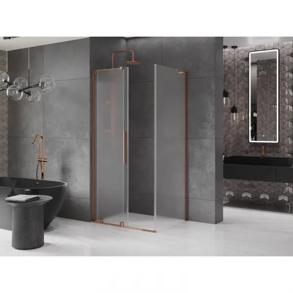 MEXEN/S - Velar L sprchovací kút, posuvné dvere 120 x 85, dekor, ružové zlato 871-120-085-33-60